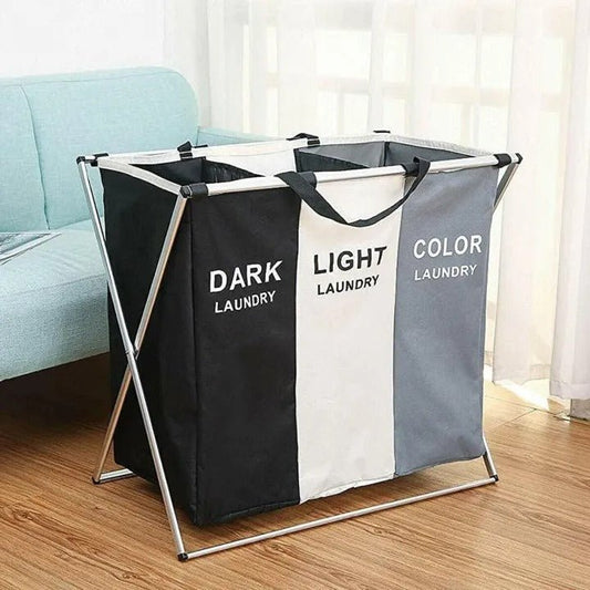 3 Compartment Laundry Basket – Foldable Clothes Sorting Organizer