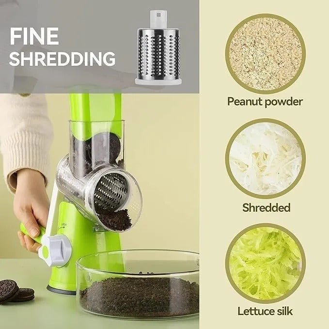 3 in 1 Vegetable Cutter – Multifunctional Rotary Drum Slicer, Cheese Grater & Peeler