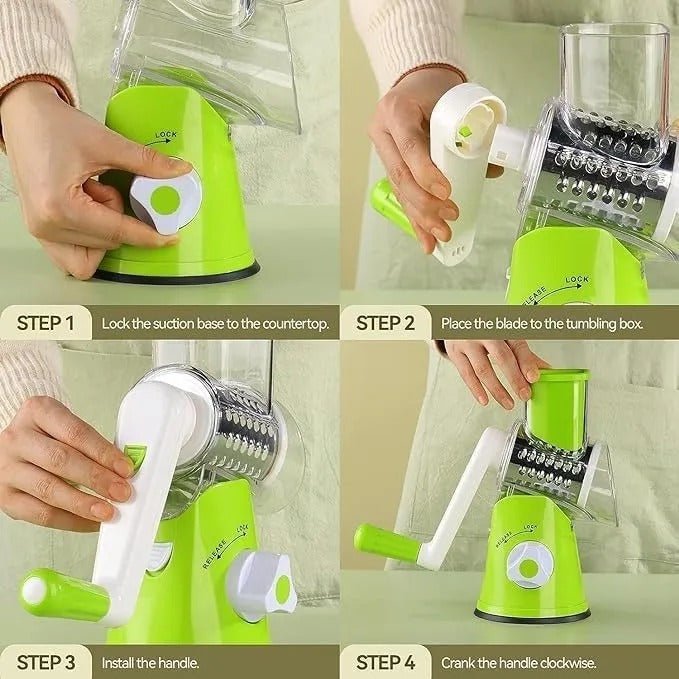 3 in 1 Vegetable Cutter – Multifunctional Rotary Drum Slicer, Cheese Grater & Peeler