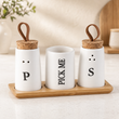 3-in-1 Ceramic Salt & Pepper Shaker Set with Toothpick Holder & Bamboo Tray | Modern Kitchen Seasoning Organizer