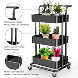 3-Tier Metal Rolling Storage Cart – Multipurpose Utility Organizer with Wheels