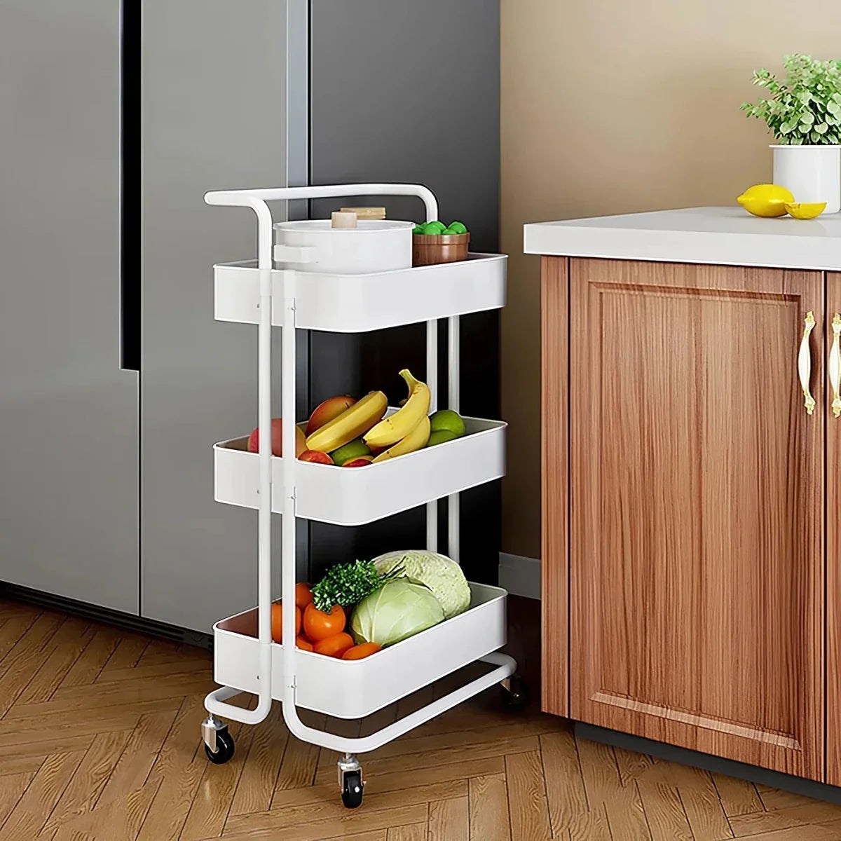 3-Tier Metal Rolling Storage Cart – Multipurpose Utility Organizer with Wheels