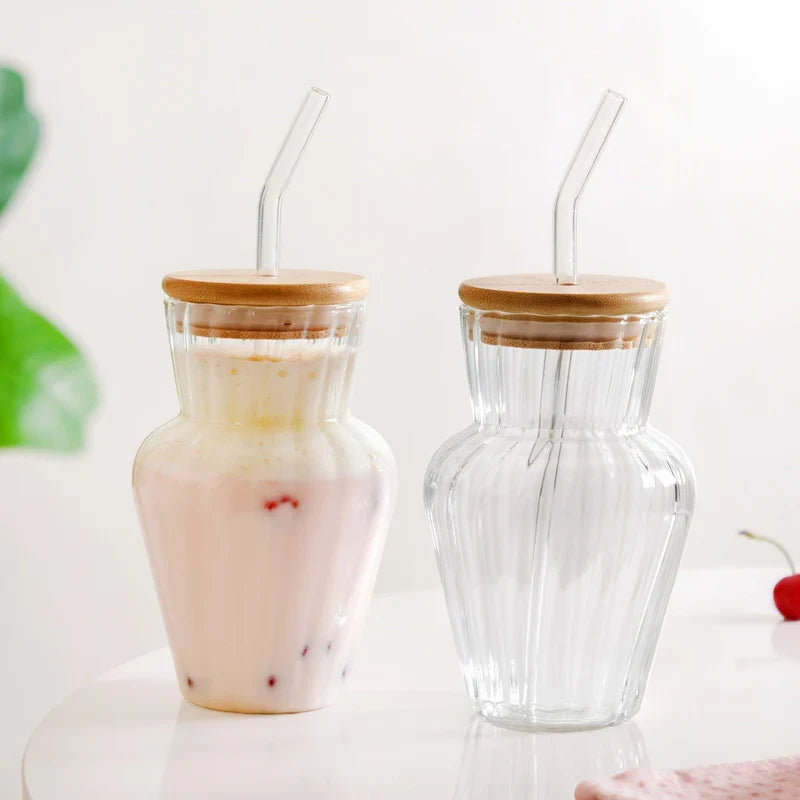 Milkshake Glass With Straw, Cold Coffee Glass Tumbler, Juice Glass Mug With Straw, Iced Coffee Mug With Straw