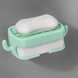 Soap Bar Container, Double Layer Soap Saver Case With Hook, Wall Mounted Self Draining Soap Dish For Shower Bathroom Kitchen Accessories, Plastic Drain Soap Box with Sponge Holder, Soap Saver Case with Hanger Sponge,3 in 1 Soap Container with Sponge