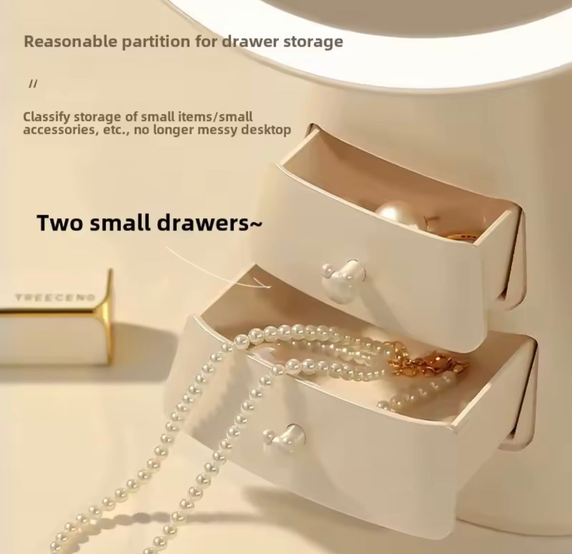Smart Touch Makeup Mirror With Drawer, LED Light Makeup Storage Box, Jewelry And Cosmetic Display Case With LED Light Mirror, Portable Makeup Organizer