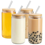 Bubble Tea Cup, 500ml Glass Mug With Bamboo Glass And Straw, Multipurpose Iced Coffee Cute Tumbler Cup for Cocktail, Party Beverage Cup, Portable Glass Water Cup with Straw Lid, Household Borosilicate Straw Glass