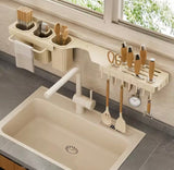 Wall Mounted Over The Sink Organizer Rack, Kitchen Storage Shelf with Knife Holder, Utensil Caddy And Hanging Hooks Rotatable Kitchen Shelf