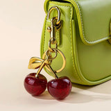 Acrylic Cherry Blossom Keychain, Elegant Gold Cherry Keychain, Fashion Cherry Bag Accessory, Glitter Cherry Charm Keychain For Handbags