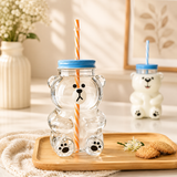 Kawaii Bear Beverage Cup, Plastic Bear Mason Jar Tumbler, Honey Bear Coffee Tumbler, Bear Water Cup With Straw