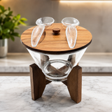 Wooden Stand Glass Salad Bowl, Luxury Glass Salad Serving Bowl, Elegant Glass Salad Bowl With Wooden Base