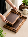 3Pcs Wooden Serving Tray Set with Handle, Multipurpose Wooden Serving Tray Set, Bamboo Style Wooden Serving Tray, Kitchen Serving Tray Set