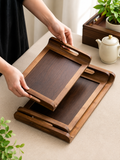 3Pcs Wooden Serving Tray Set with Handle, Multipurpose Wooden Serving Tray Set, Bamboo Style Wooden Serving Tray, Kitchen Serving Tray Set