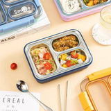 Smile Insulated 3 Grid Lunch Box, 3 Portion Bento Lunch Container, School Kids Stainless Steel Tiffin Box