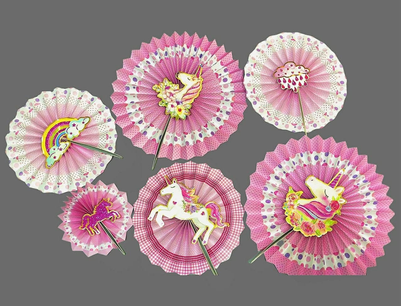 Set Of 6 Unicorn Paper Fan Flower, Chinese Style Red DIY Fan Flower Hanging Paper, Background Wall DIY Paper Flower Fan, Origami Fan DIY Party Supplies, Flower Round Pattern Paper Garlands Party Props