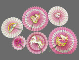 Set Of 6 Unicorn Paper Fan Flower, Chinese Style Red DIY Fan Flower Hanging Paper, Background Wall DIY Paper Flower Fan, Origami Fan DIY Party Supplies, Flower Round Pattern Paper Garlands Party Props