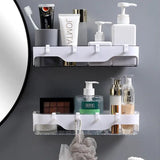 Large Capacity Wall Shelf, Wall Mounted Shower Storage Rack, Storage Wall Shelf With Hook, Self Adhesive Shower Caddy, Plastic Bathroom Shelf Wall Storage Rack,  Wall Mounted Floating Shelf, Multipurpose Countertop Basket, Bathroom Kitchen Storage Rack