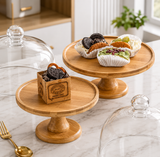 Premium Wooden Cake Stand With Glass Cover, Nordic Cake Stand With Glass Lid, Wooden Dessert Display Stand, Decorative Cake And Dessert Stand