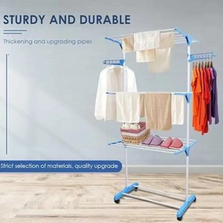 Multi-Functional 3 Layer Foldable Cloth Drying Rack – Heavy Duty Indoor & Outdoor