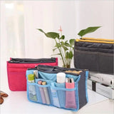 Organizer Insert Bag, Nylon Travel Handbag Purse, Large liner Lady Makeup Cosmetic Bag, Multi Zipper Makeup Bag, Double Zipper Storage Bag, Multipurpose Tote Bag