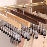 12 Clips Hanging Closet Organizer, Wooden Clip Pants Hanger, Anti Slip Clip Hanger Rack, Heavy Duty Clothes Clip Hanger