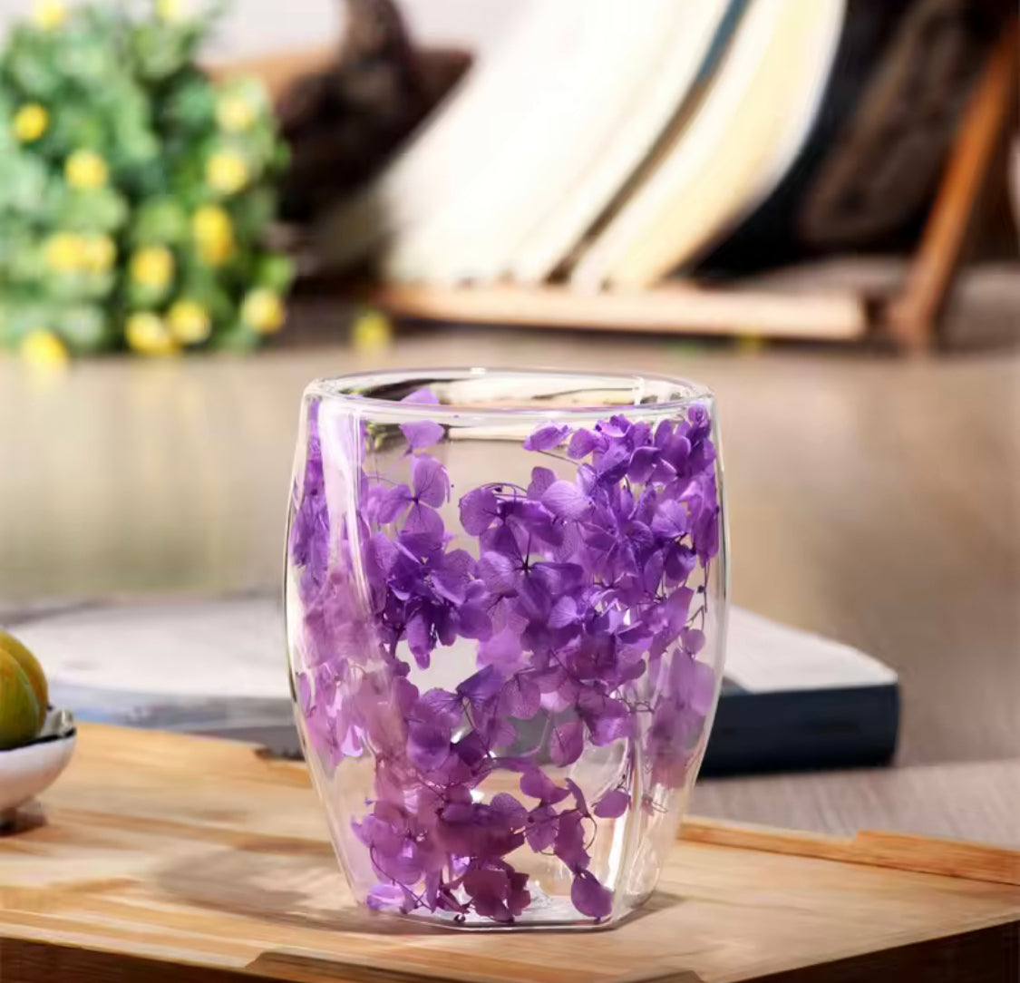 Dry Flowers Double Wall Glass Cup, Transparent Espresso Glass Cup, Double Wall Glass Cup With Handle