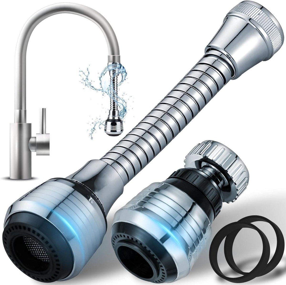 360° Flexible Faucet Nozzle – Dual Spray Kitchen & Bathroom Tap Extender