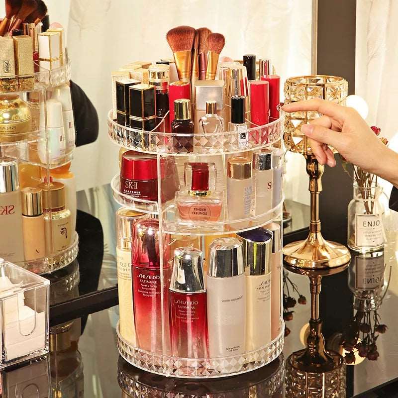 360° Rotating Acrylic Makeup Organizer Stand – Multi-Layer Cosmetic Storage
