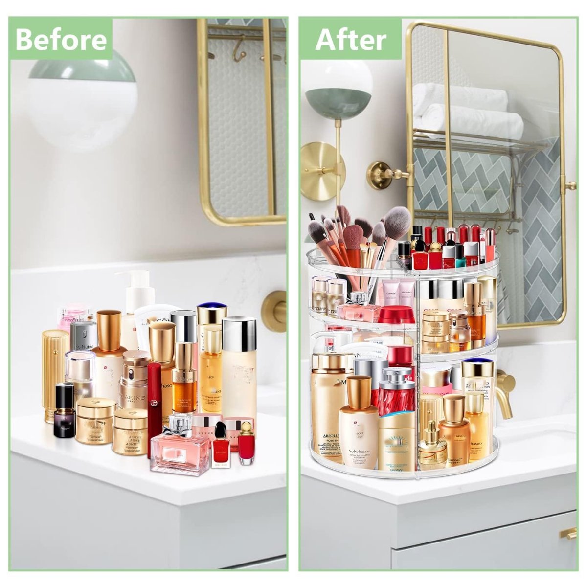 360° Rotating Acrylic Makeup Organizer Stand – Multi-Layer Cosmetic Storage