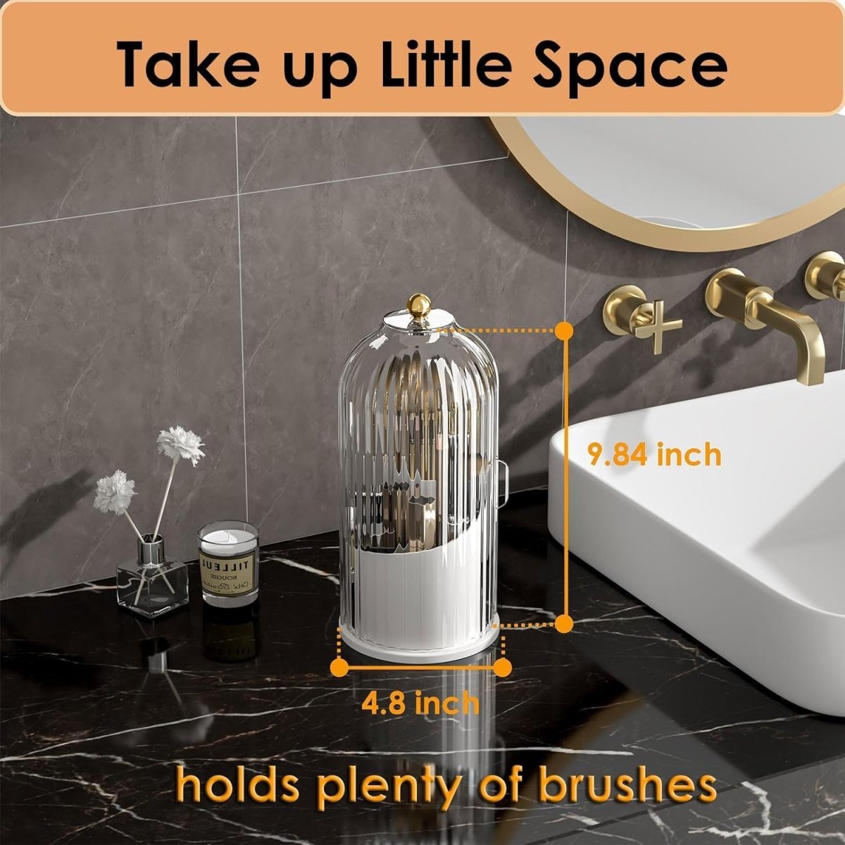 360° Rotating Dustproof Makeup Brush Organizer | Luxury Crystal Spinning Brush Holder