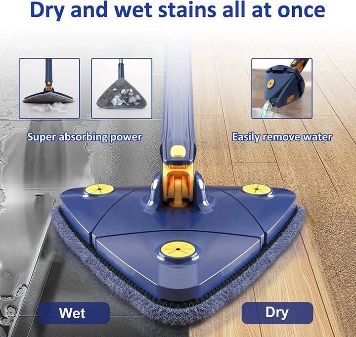 360° Rotating Triangular Mop | Corner Cleaning Flat Mop with Long Handle