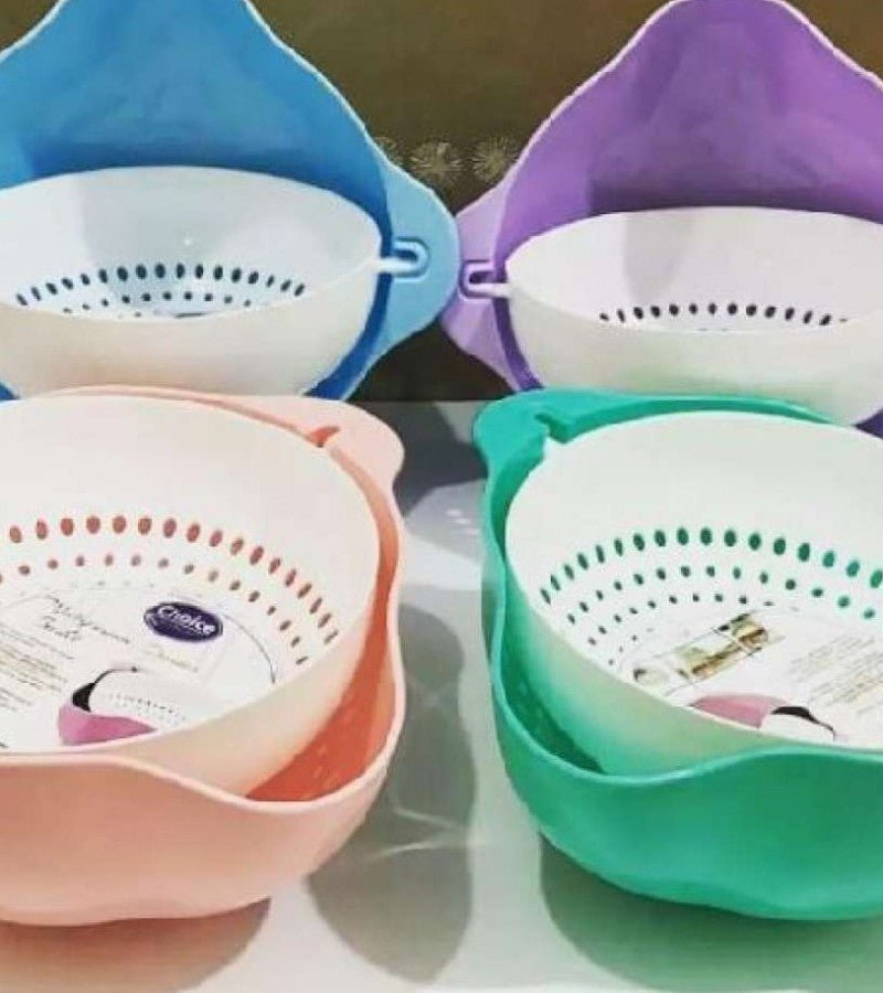 360° Rotation Double Drain Basket – Detachable Colander & Mixing Bowl