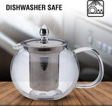 Glass Teapot with Stainless Steel Infuser, Double Wall Glass Tea Infuser Pot, Round Glass Tea Brewing Pot, Transparent Glass Tea Kettle