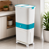 3 In 1 Kitchen Waste Bin Organizer, 2 Layers Garbage Container With Wheels, Smart Dual Trash Bin with Storage Drawer, Multi Layer Kitchen Dustbin, Rolling Kitchen Trash Bin with Drawer, Dual Compartment Waste Sorting Bin