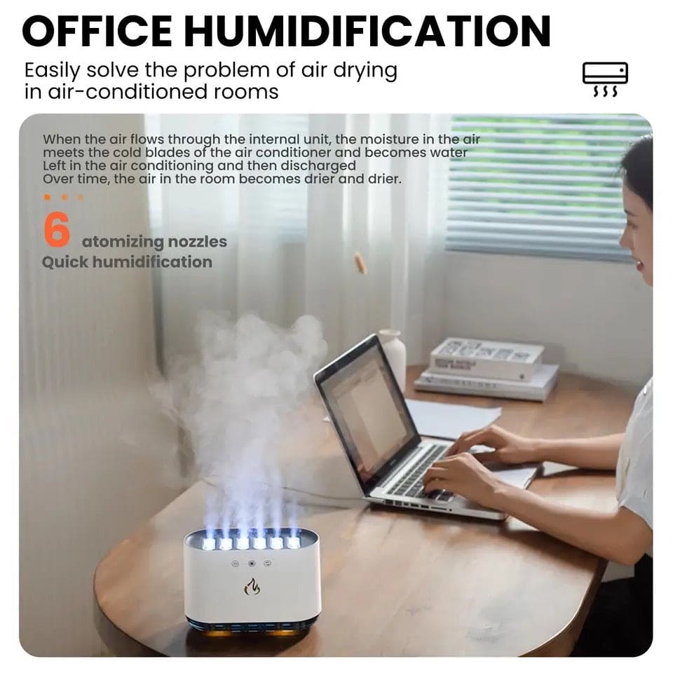 6 Nozzle Water Fogger, Dynamic Music Flame Air Humidifier, Home 900ML RGB Led Light  Diffuser, Ultrasonic Cool Mist Maker Lamp Diffuser, 7 Color Aromatherapy Oil Diffuser