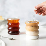 Bubble Glass Tumbler with Lid and Straw, Iced Coffee Mug With Straw With Wooden Lid, Drinking Cup With Lid And Straw