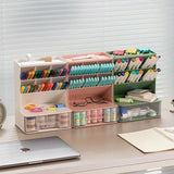 Slop Desktop Storage Box With Drawer, Classify Drawer Type Storage Box, 6 Compartment Multipurpose Organizer With Drawer, Rounded Corners Desk Stationary Organizer, Office School Inclines Desk Pen Organizer