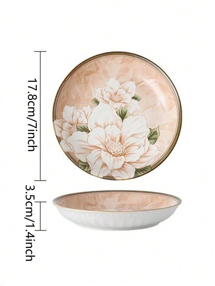 Set of 6 Ceramic Serving Bowls, Japanese Ceramic Rice Bowl, Dinnerware Bowls Gift Set, Floral Ceramic Bowl Set