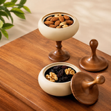 Heritage Wood And Ceramic Bowl, Royal Pedestal Dry Fruit Bowl, Classic Tabletop Nut Bowl