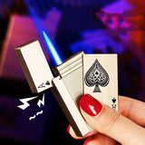 Deck Playing Card Lighter, Ikka Card Pocket Lighter, Metal Poker Jet Lighter, Windproof Playing Card Shape Lighter, Refillable Butane Playing Card Lighter, Creative Jet Flame Pocket Lighter, Flame Dazzling Butane Lighter