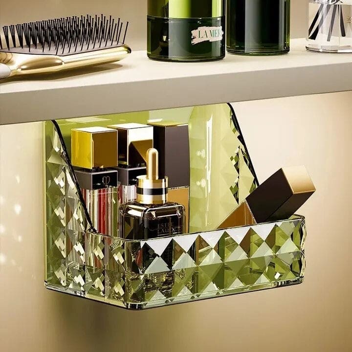Mirror Cabinet Storage Box, Diamond Pattern Desktop Storage Box, Luxurious Hanging Makeup Organizer, Wall Mounted Plastic Washstand Shelf, Stackable Storage Box Rack, Sundries Snack Storage Basket
