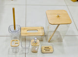 7 Pieces Bamboo Bathroom Accessories set, Luxury Modern Bathroom Accessory Bath Set, Toilet Accessories, Trash Can, Toothbrush Holder Cup, Soap Dish Holder, Soap Dispenser