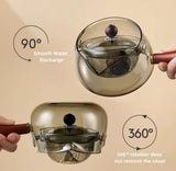 Glass Teapot With Rotating Filter, 360° Rotating Glass Infuser Teapot, Glass Tea Infuser With Wooden Handle, Premium Glass Tea Brewing Kettle