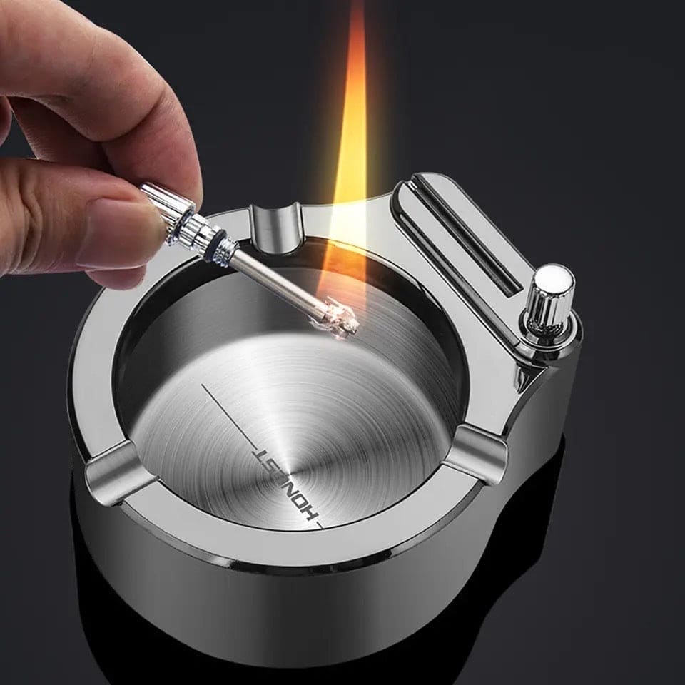 Vintage Metal Ashtray, Car Home Smokeless Storage Holder, Ashtray with Permanent Match Lighter,  Multifunctional Torch Lighter, Portable Plated Permanent Match Lighter, Retro Metal Ten Thousand Match Lighter, Modern Tabletop Ashtrays