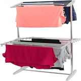 Double Layer Stainless Steel Clothes Rack, Multifunctional 2 Layer Foldable Cloth Dryer Stand Rack, Hanging Storage Wardrobe