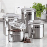 Set Of 4 Stainless Steel Airtight Sealed Canister, Coffee Flour Sugar Tea Container, Kitchen Container Seal Storage Jars With Plastic Cover, Miscellaneous Grain Food Storage Containers, Metal Sealed Can, Tea Leaf Organizer, Kitchen Accessories