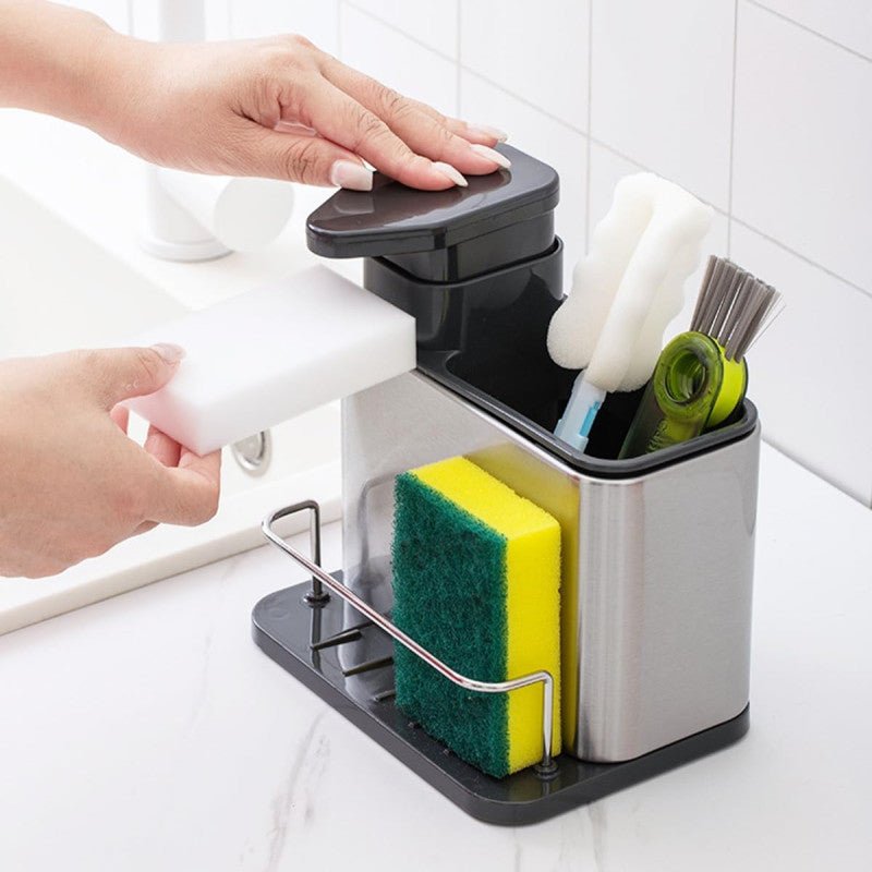 3‑in‑1 Kitchen Soap Dispenser – Built‑In Sponge & Brush Holder Sink Organizer