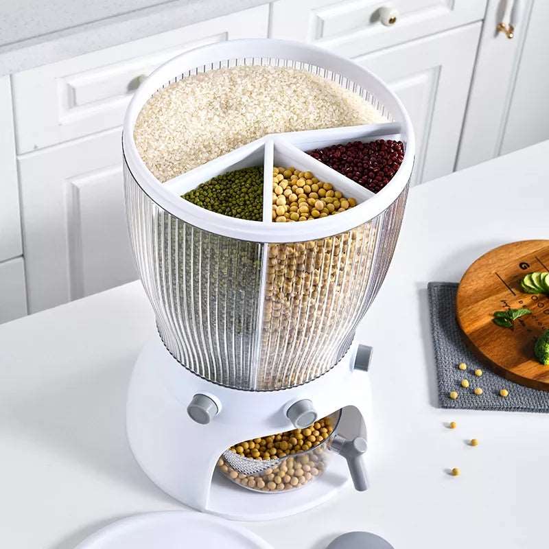 4 Part Rotating Cereal Dispenser | Multi‑Grain Kitchen Storage Organizer