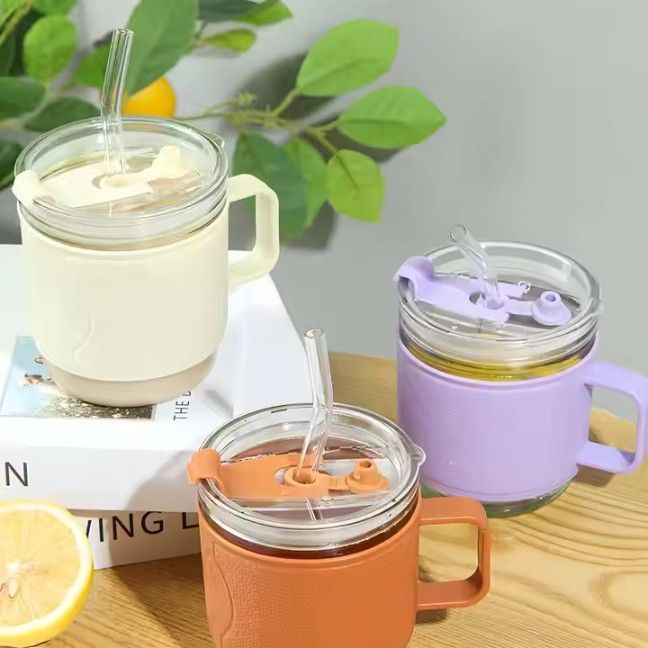 400ml Anti-Scald Coffee Mug with Straw | Mini Insulated Glass Cup for Hot & Cold
