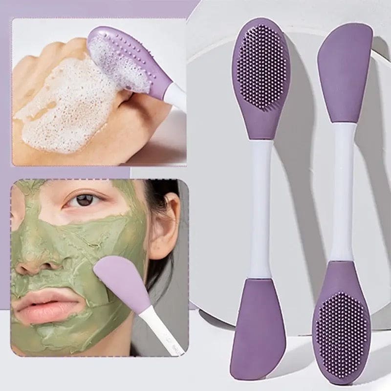 Double Head Silicon Facial Brush, Silicon Facial Massage Cleaning Brush, DIY Mud Film Scraper Facial Care Tool, Face Mask Clay Mask Applicator, Exfoliating Skin Care Home Makeup Tools