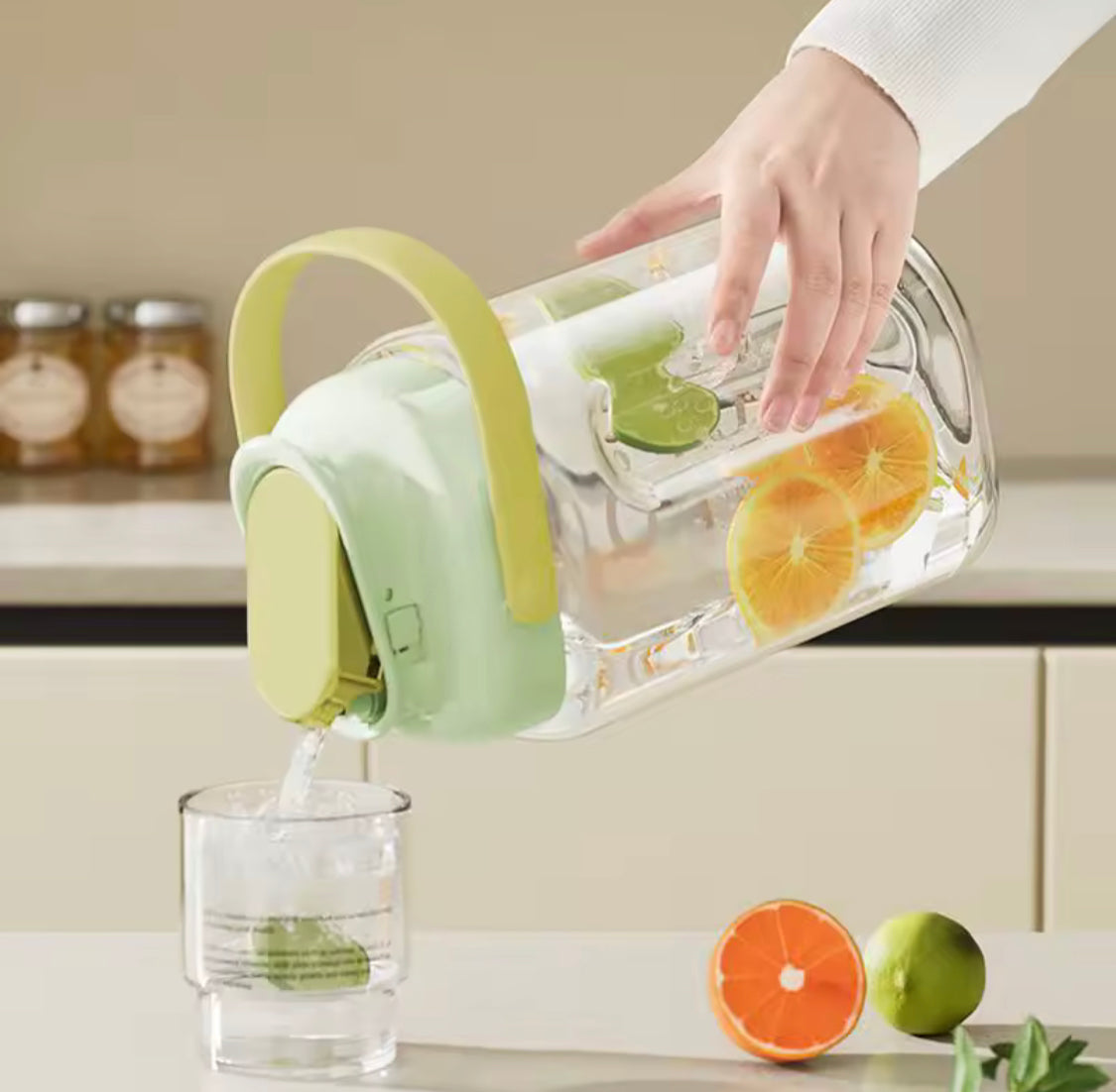 2L Refrigerator Water Bottle Kettle With Tap, Large Capacity Glass Water Bottle, Cool Water Bucket Dispenser